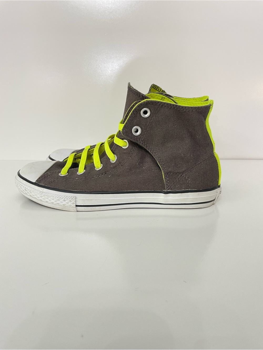 Converse All Star Canvas Brown Neon Yellow HighTop Sneakers Womens 7.5 Junior 6Y